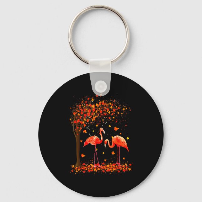 Flamingo Thanksgiving Halloween It's Fall Y'all Au Keychain (Front)