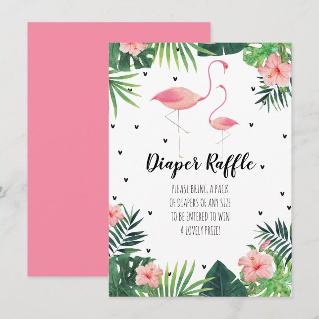 Flamingo Themed Baby Shower Diaper Raffle Card (Front/Back)