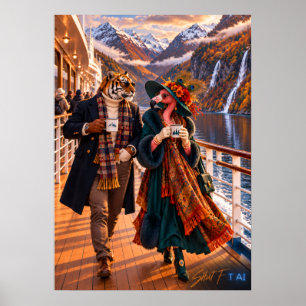 Flamingo & Tiger in Norway — Autumn Fjord Cruise P Poster