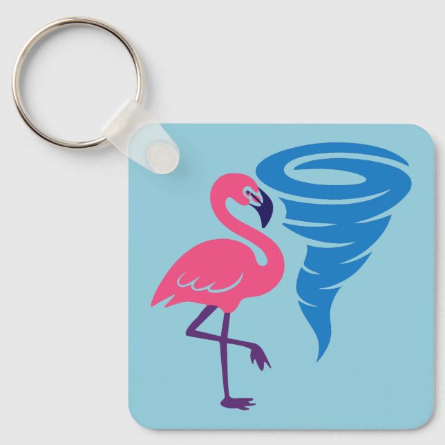 Flamingo Tornado Bold Modern Graphic Art Keychain (Front)