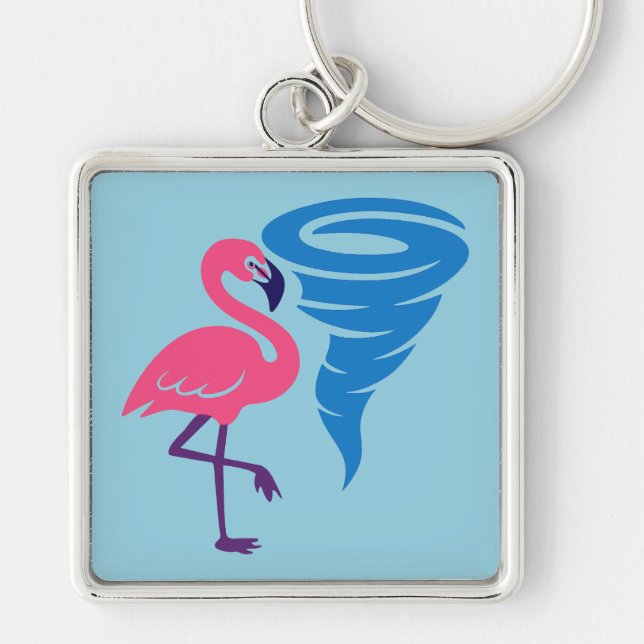 Flamingo Tornado Bold Modern Graphic Art Keychain (Front)