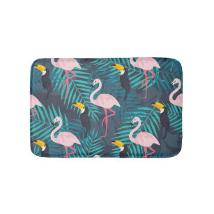 Flamingo, toucan: tropical leaf pattern bath mat
