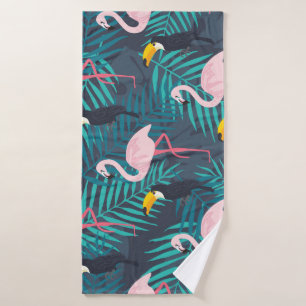 Flamingo, toucan: tropical leaf pattern bath towel