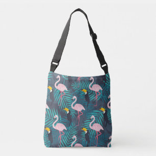 Flamingo, toucan: tropical leaf pattern crossbody bag