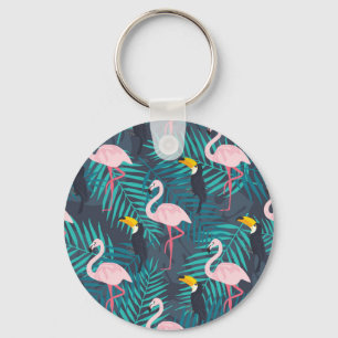 Flamingo, toucan: tropical leaf pattern keychain
