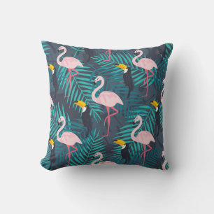 Flamingo, toucan: tropical leaf pattern throw pillow