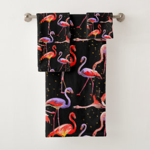 Flamingo Towel Set with Black Background