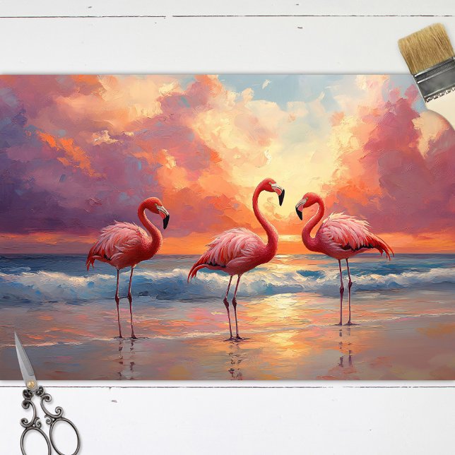 Flamingo Trio on the Beach Decoupage Tissue Paper (Creator Uploaded)