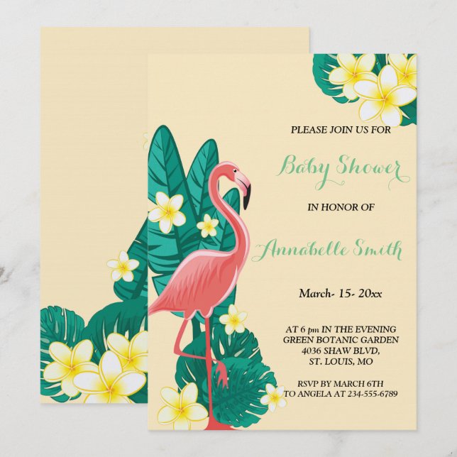 Flamingo Tropical baby shower Invitation (Front/Back)