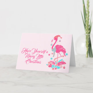Flamingo Tropical Beach Christmas Wishes Holiday Card