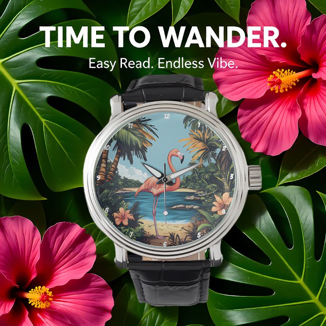 Flamingo Tropical Beach Wall Art Watch (Creator Uploaded)
