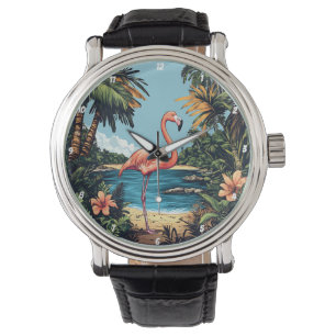 Flamingo Tropical Beach Wall Art Watch