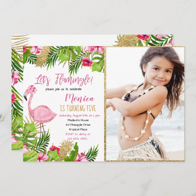 Flamingo Tropical Birthday Invitation (Front/Back)