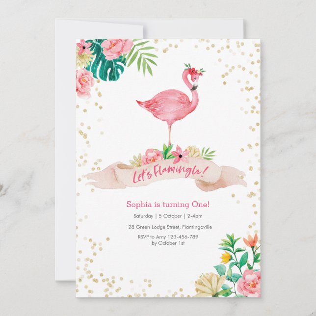 Flamingo Tropical Birthday Invitation (Front)
