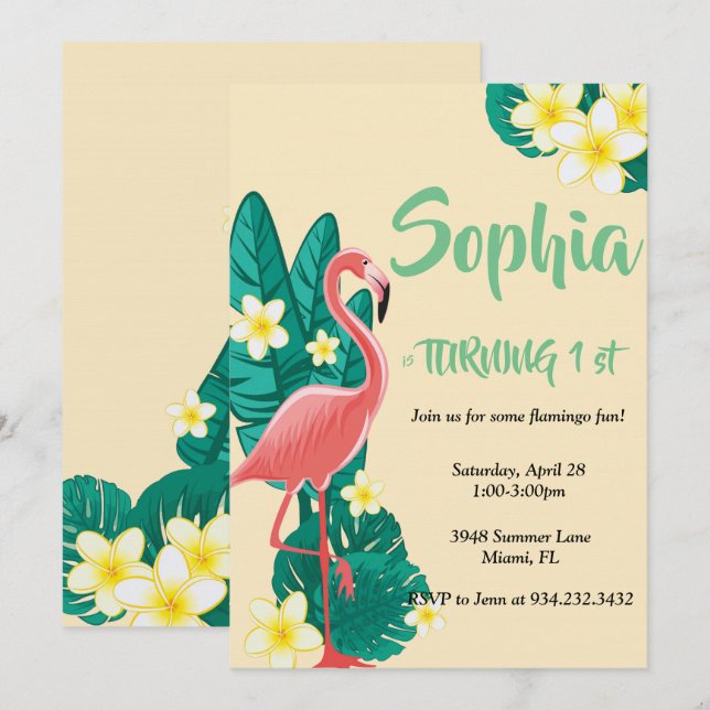 Flamingo Tropical birthday Invitation (Front/Back)