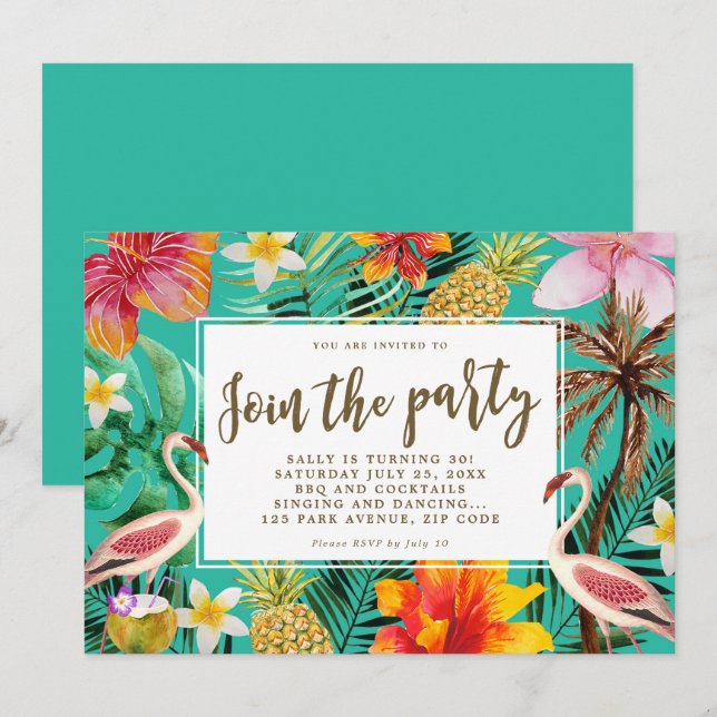 flamingo tropical Birthday party BBQ invitation (Front/Back)