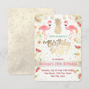 flamingo tropical birthday party invitation
