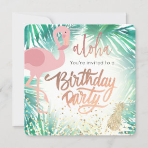 flamingo tropical birthday party invitation