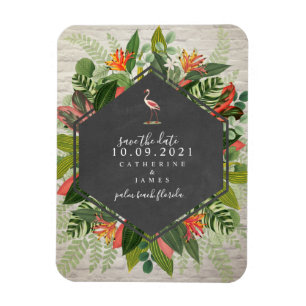 Flamingo Tropical Botanical Brick Wedding Magnet