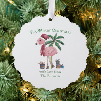 Flamingo Tropical Christmas Ornament Card