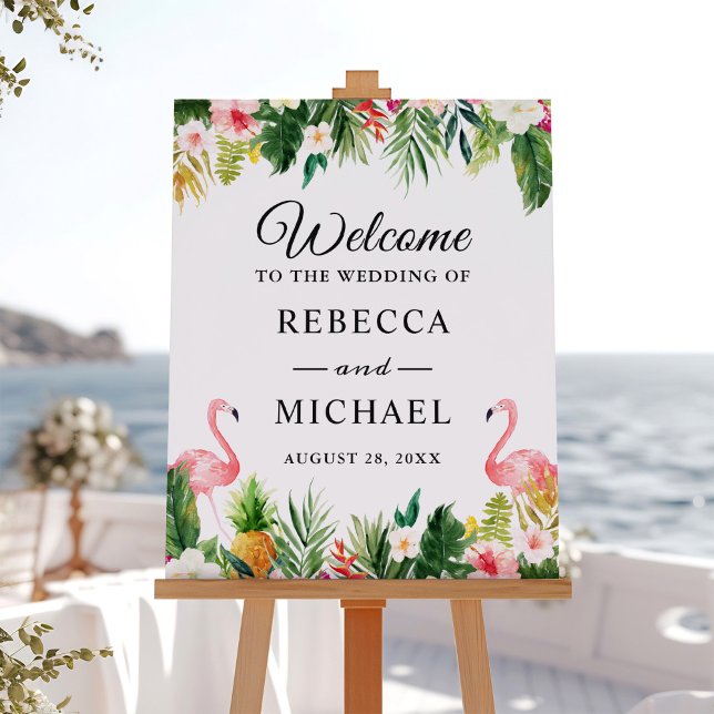 Flamingo Tropical Floral Wedding Welcome Sign (Creator Uploaded)