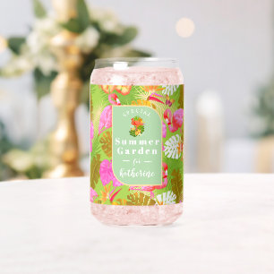 Flamingo Tropical Garden Bright Green Can Glass