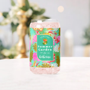 Flamingo Tropical Garden Teal Can Glass