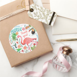 Flamingo Tropical Girls Birthday Classic Round Sticker