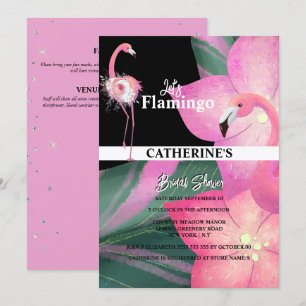 Flamingo tropical glam floral bridal shower invitation