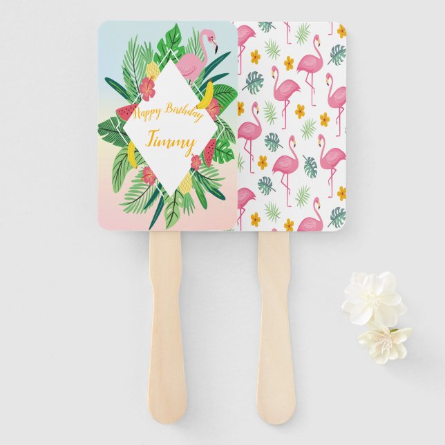 Flamingo Tropical Hand Fan (Front and Back)
