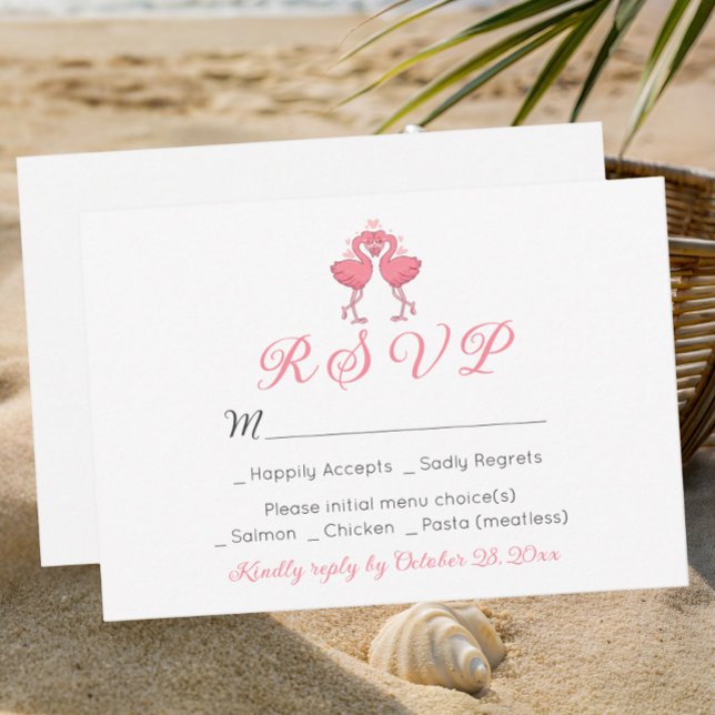 Flamingo Tropical Hawaiian Luau Beach Wedding RSVP (Creator Uploaded)