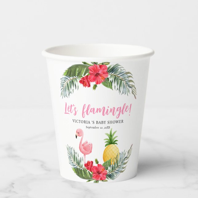 Flamingo Tropical Its a Girl Baby Shower  Paper Cups (Front)