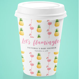 Flamingo Tropical Its a Girl Baby Shower Paper Cups