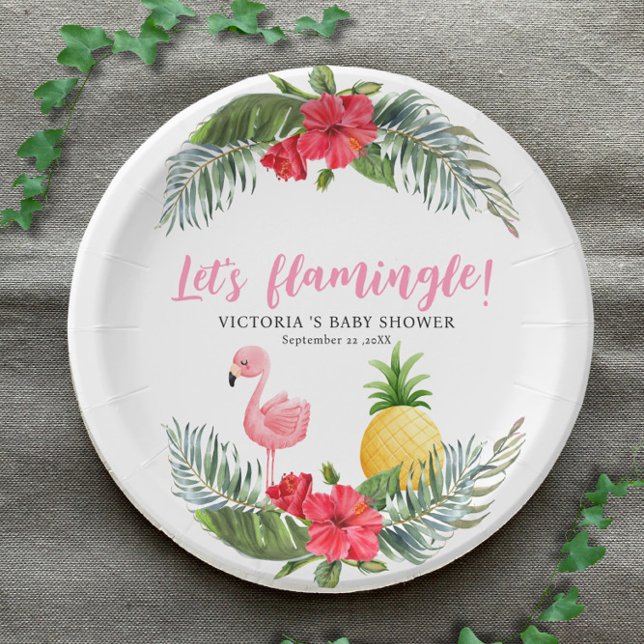 Flamingo Tropical Its a Girl Baby Shower  Paper Plate (Creator Uploaded)