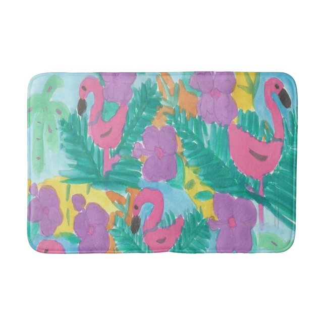 Flamingo Tropical Jungle Bath Mat (Front)