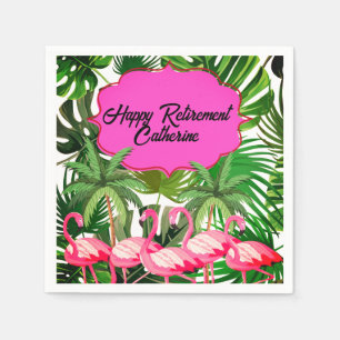 Flamingo Tropical Jungle Custom Retirement Party Napkin