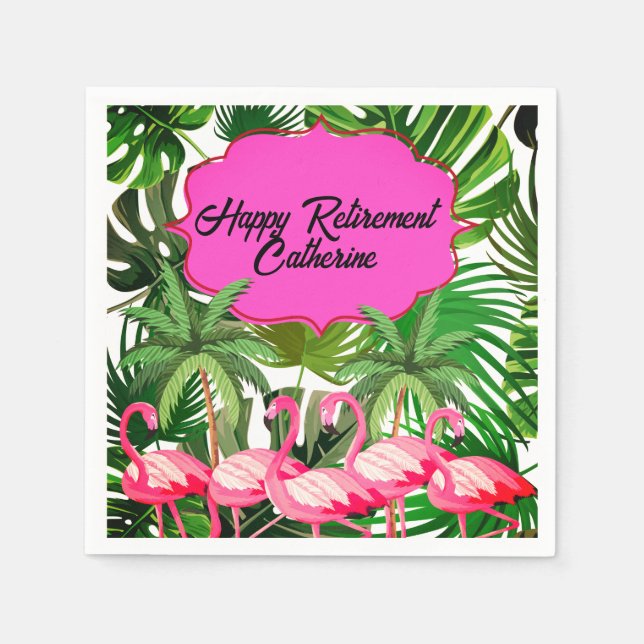 Flamingo Tropical Jungle Custom Retirement Party Napkin (Front)