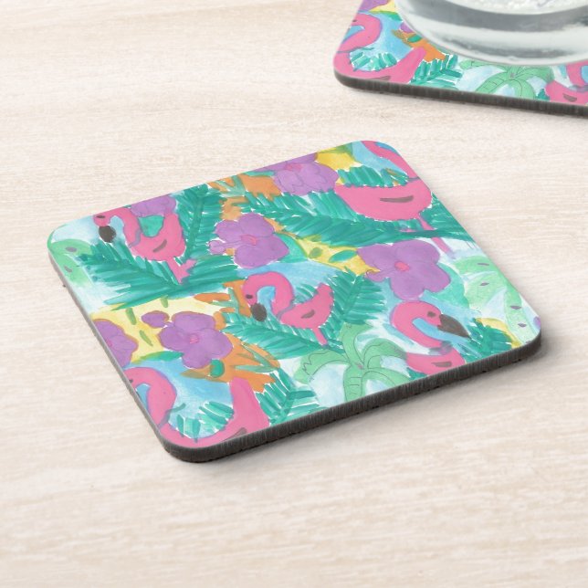 Flamingo Tropical Jungle Pattern Coaster (Left Side)
