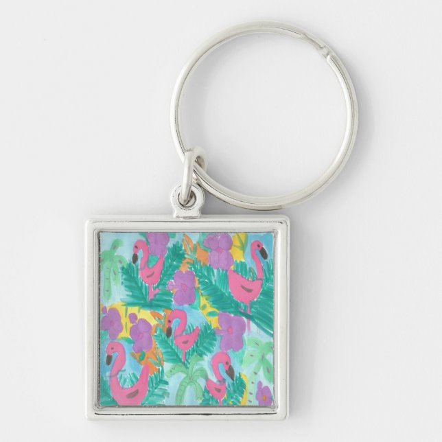 Flamingo Tropical Jungle Pattern Keychain (Front)