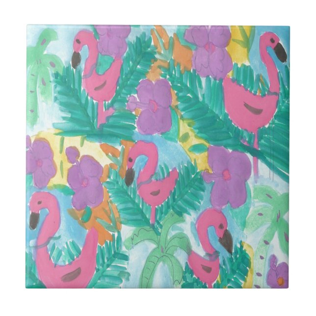 Flamingo Tropical Jungle Pattern Tile (Front)