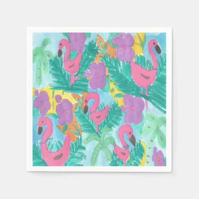 Flamingo Tropical Jungle Print Napkin (Front)