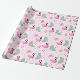 Flamingo Tropical Leaf Flowers Pattern Light Pink Wrapping Paper