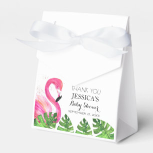 Flamingo Tropical Leaves Baby Shower Party Favor Box