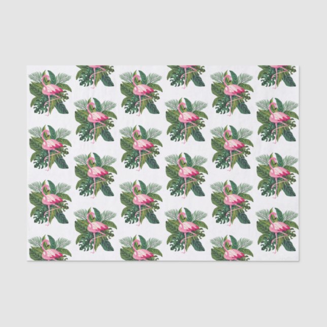 Flamingo Tropical Leaves Botanical Pattern Tissue Paper (Front)