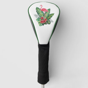 Flamingo tropical leaves driver golf head cover