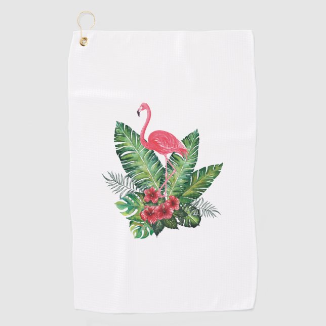 Flamingo tropical leaves golf towel (Front)