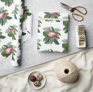Flamingo Tropical Leaves Jungle Wrapping Paper