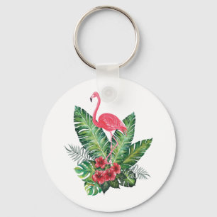 Flamingo tropical leaves keychain