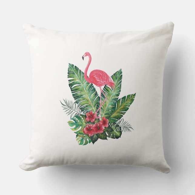 Flamingo tropical leaves throw pillow (Front)