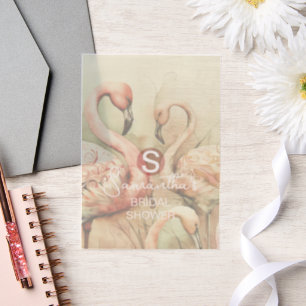 Flamingo Tropical Monogram Bridal Shower Wedding  Vellum Invitations